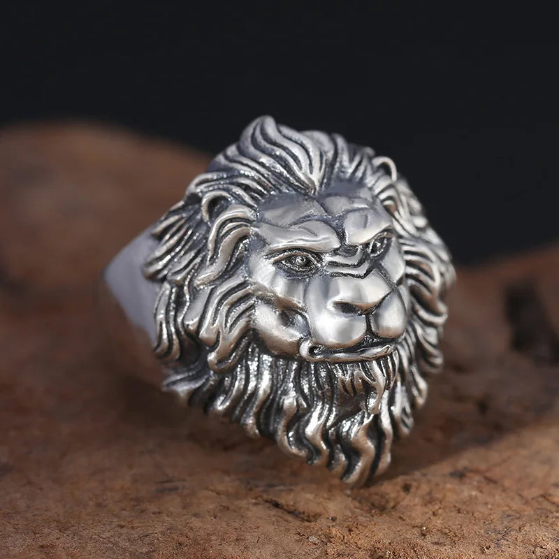 Solid Silver Lion Head Ring