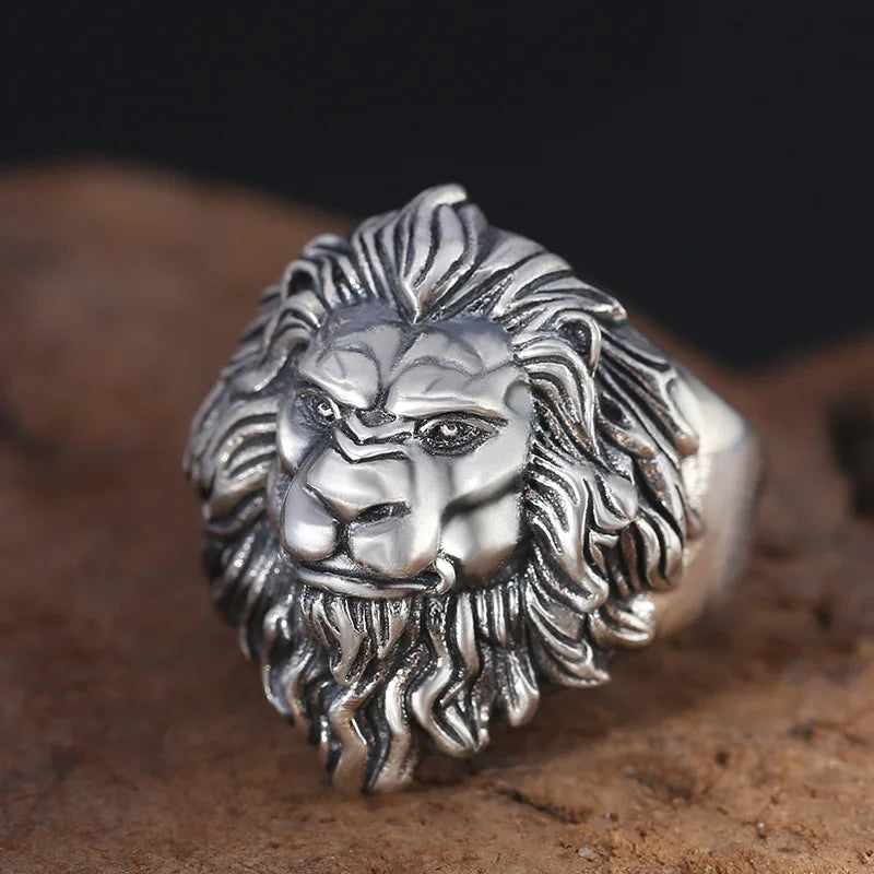 Solid Silver Lion Head Ring