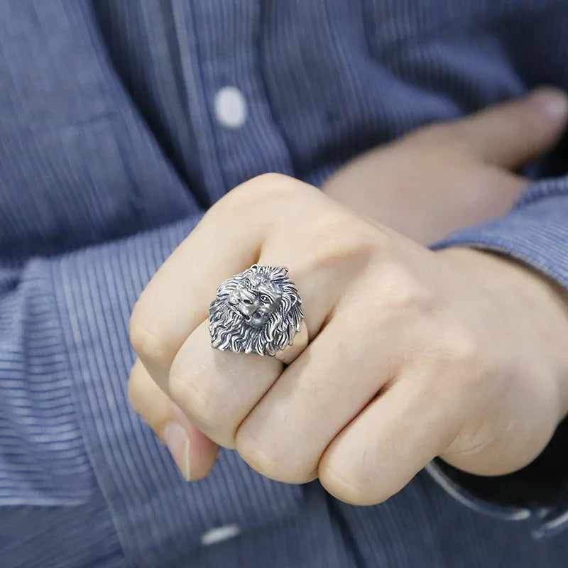 Solid Silver Lion Head Ring